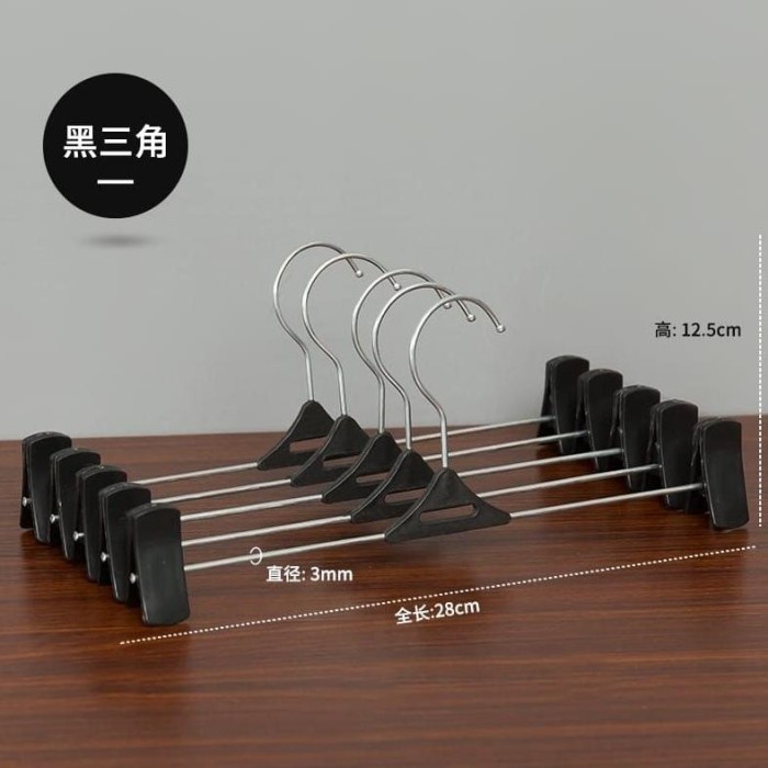 Canggih 10 Pcs Hanger Baju Gantungan Jepit Besi Kawat Segitiga Hitam
