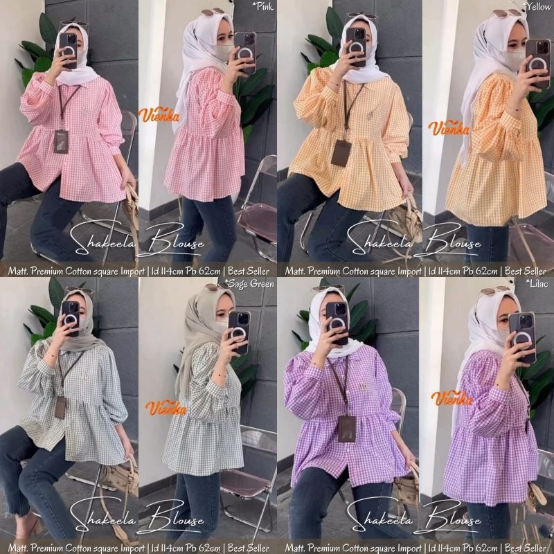 ATASAN  WANITA | BAHAN KATUN TRISET  | ATASAN WANITA KOTAK KOTAK