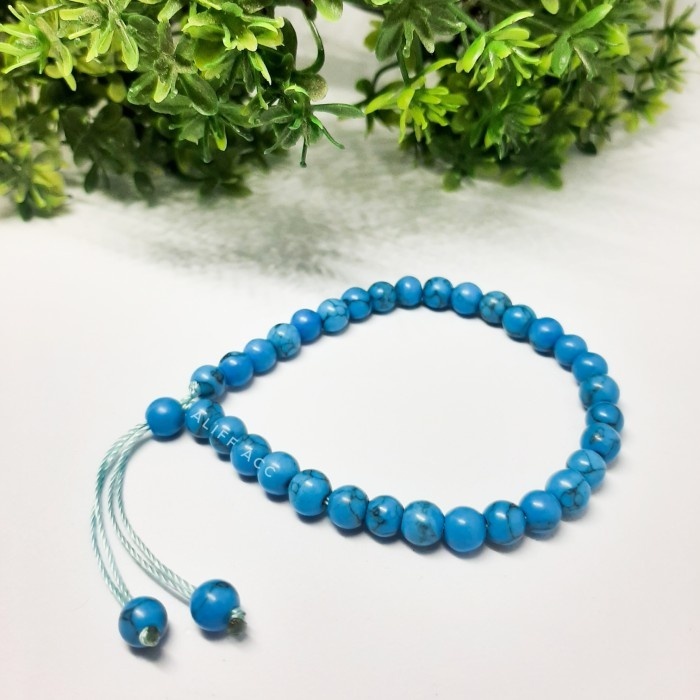 gelang tasbih batu natural pirus nevada 33 butir asli