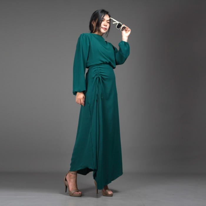 "Girya.Syo" - TERBARU Okechuku HALTERIA Long Dress Hitam Gaun Polos Dress Hijab - HITAM - Hijau