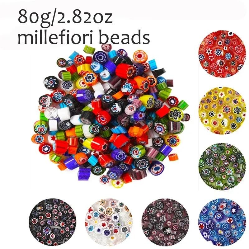 

80g/2.82oz Colorful Millefiori Glass Beads Mosaic Tiles Thousand Flower Beads Cylinder Shape DIY Hobbies and Crafts Materials