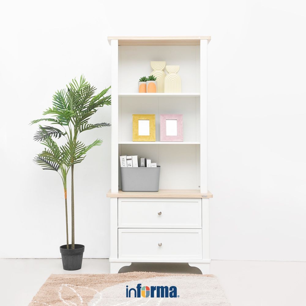 Informa Cascade Rak Buku 3 Tingkat - Putih/Cokelat Oak Bookshelf Books Storage Cabinet Kabinet Tempa