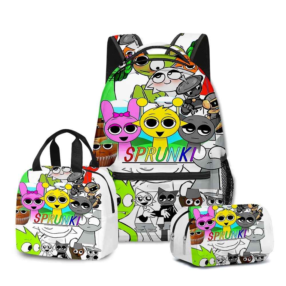 

Trendy Youthful Novelty Sprunki 3D Print 3pcs/Set Student School Bags Laptop Daypack Backpack portable Lunch bag Pencil Case