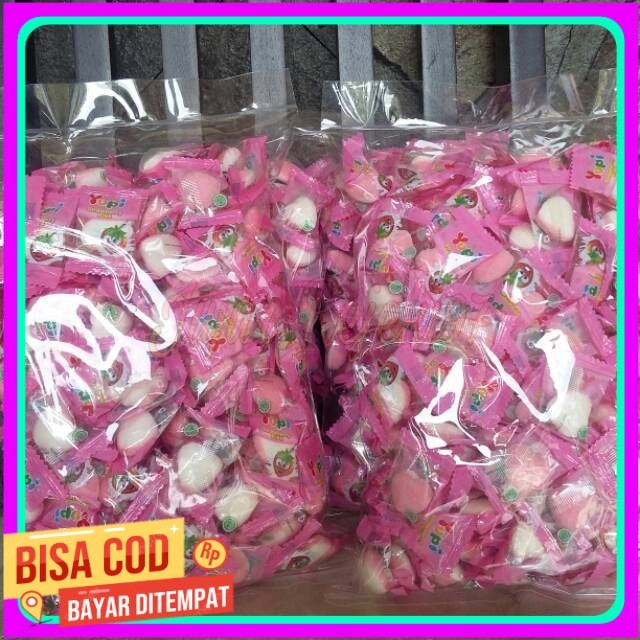 

Permen yupi 1 kilogram strawberry kiss dan frutty puff