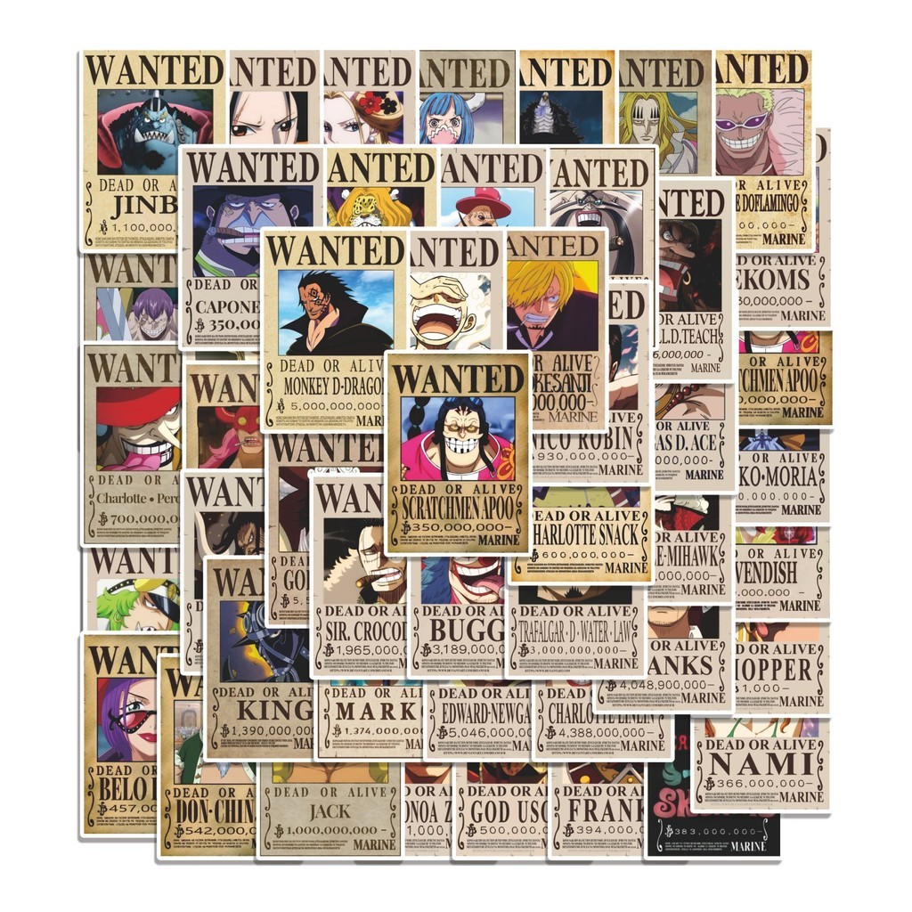 

COD 50 Pcs Stiker Anime ONE PIECE WANTED SERIES 01 Lucu Anti Air Untuk Dekorasi Notebook Sepeda Skateboard Handphone