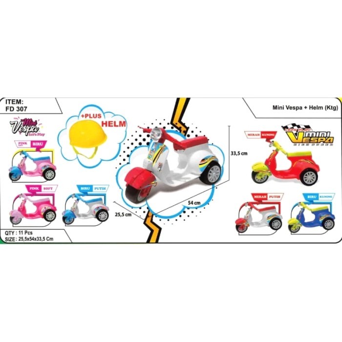 mainan vespa mini anak ada musik dan lampu / vespa mini anak / vespa - Vespa + Helm