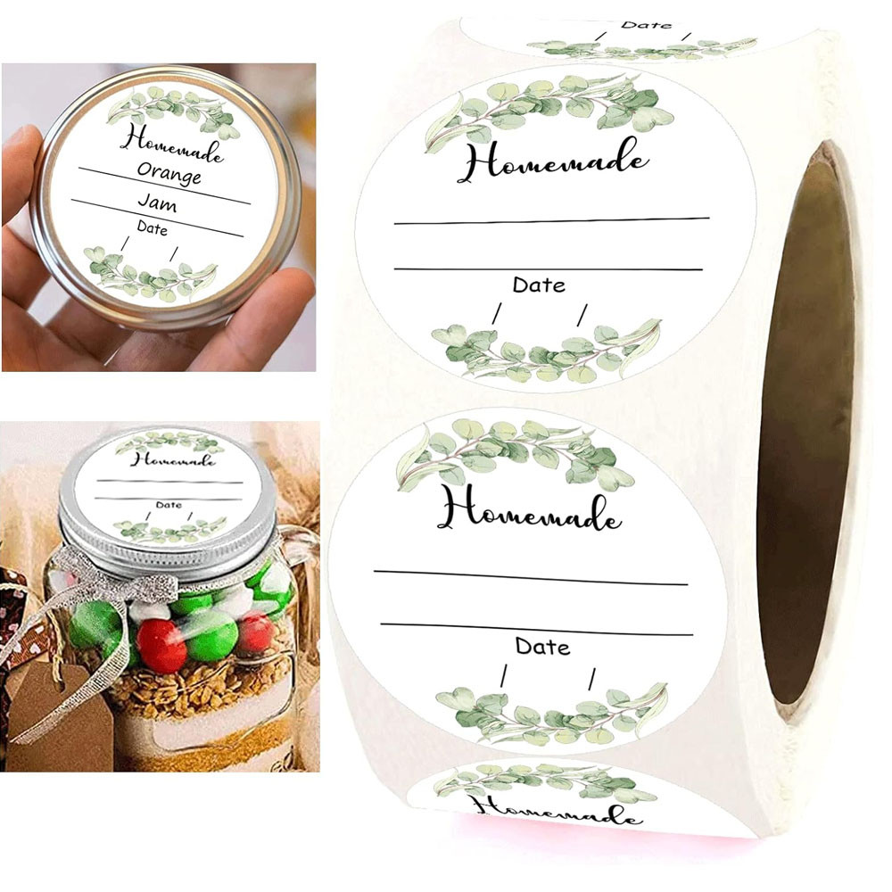 

Watercolor Green Plants Canning Sticker Round Food Labels 2inch Write on Date Contents Canning Jar Lids Labels with Lines 500Pcs