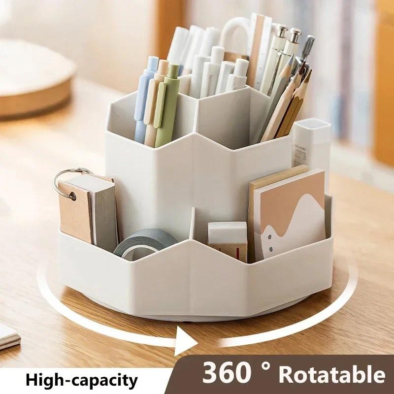 

New 360°Rotatable Pen Holder Large Capacity Desk Pencil Storage Box 9-Grid Stationery Organizer School Office Pen Stand