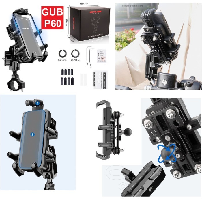 GUB Phone Holder Varian Lengkap Motor Moto Handphone Bracket P10 G P30 P40 P50 P60 Pro 2 Plus 17 18 