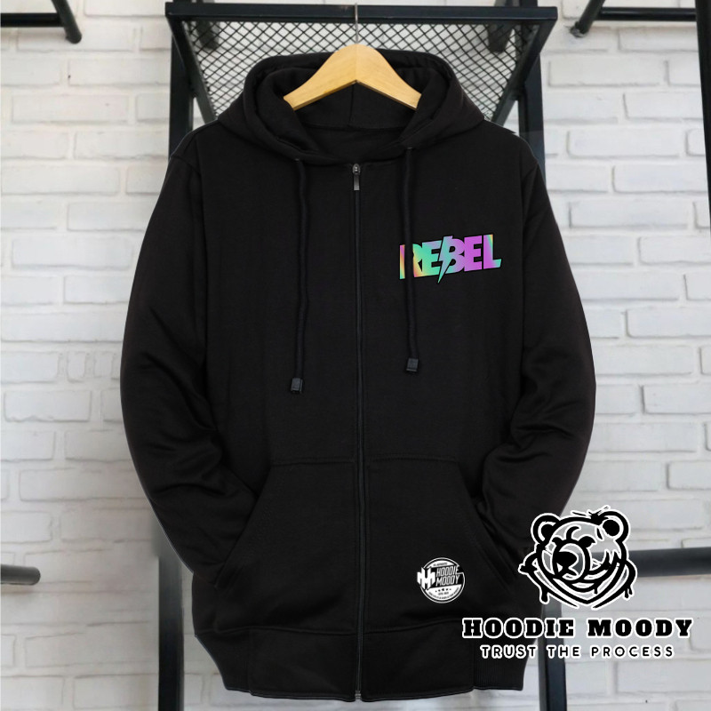 hoodie moody Hoodie Zipper Risleting Hitam Pria Original / Rebel Sweater Sleting Hoodie Moody