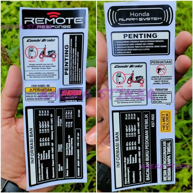 Warning Stiker Penting Kelengkapan Honda Vario 150 Beat scoopy Matic pelengkap honda Fullset
