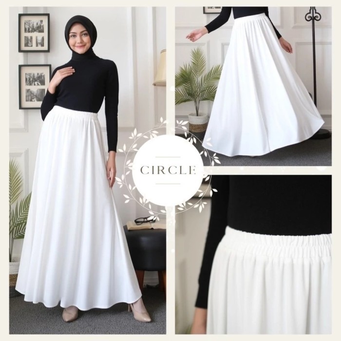 NEW -Modesee Rok Payung Panjang Putih Polos Wanita Muslim Circle SkirtWhite - Putih