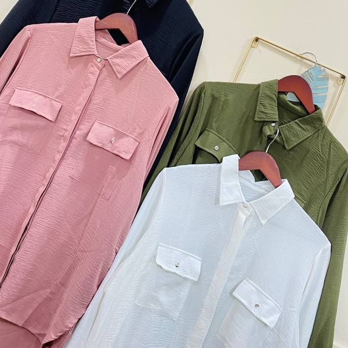 Kemeja Wanita Crinkle Warna Putih Bahan Crinkle Airflow Premium