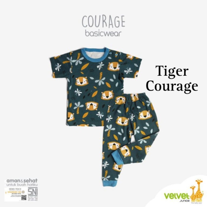 Velvet Junior SML Setelan Baju Pendek Cel Panjang Bayi Courage 3-12m - Tiger Courage, M