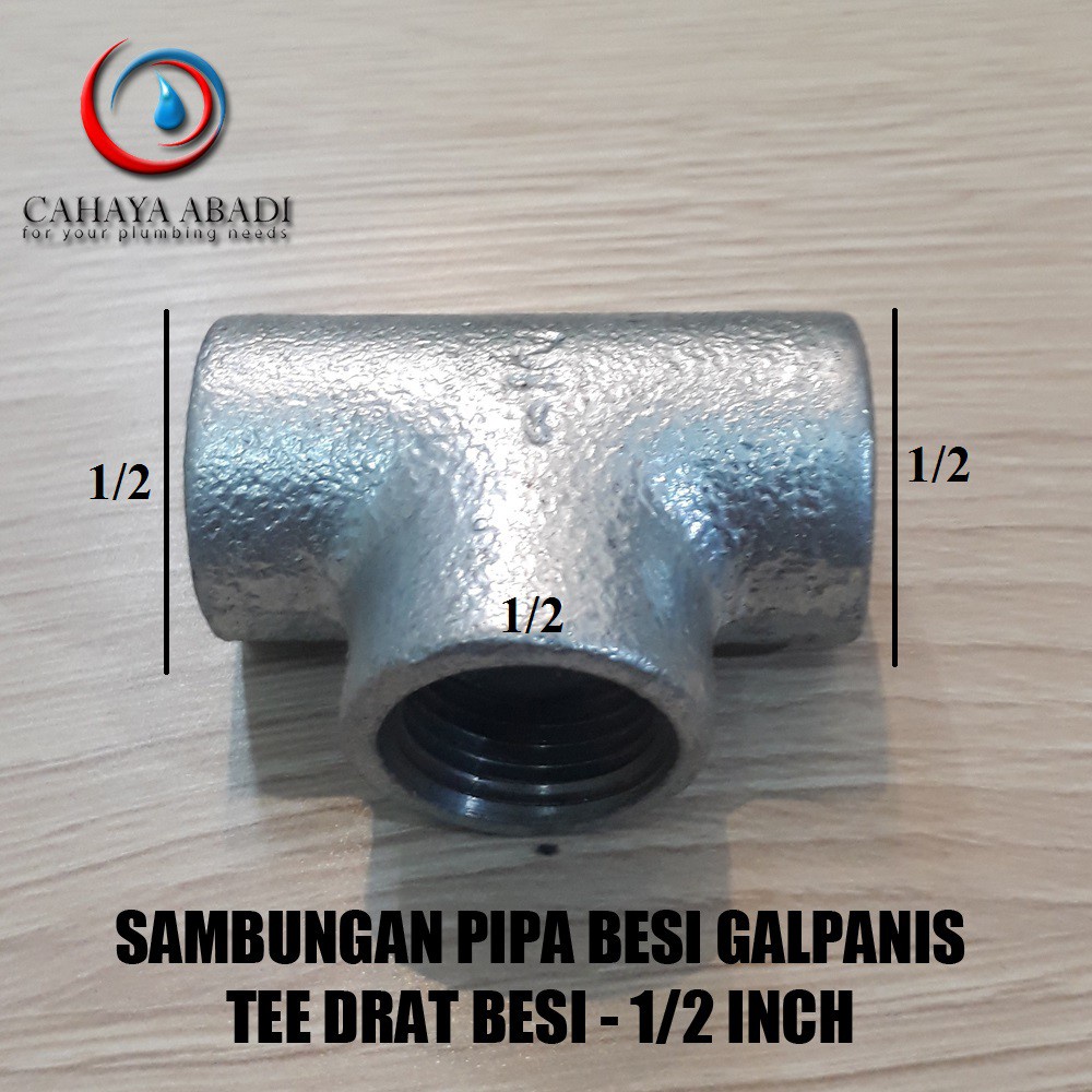TEE BESI 1/2 INCH - SAMBUNGAN PIPA BESI GALVANIS - GALUNGGUNG
