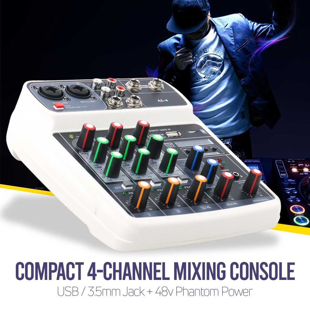 Muslady Compact Mixing Console Mixer 4 Channel Phantom 48V - AI-4
