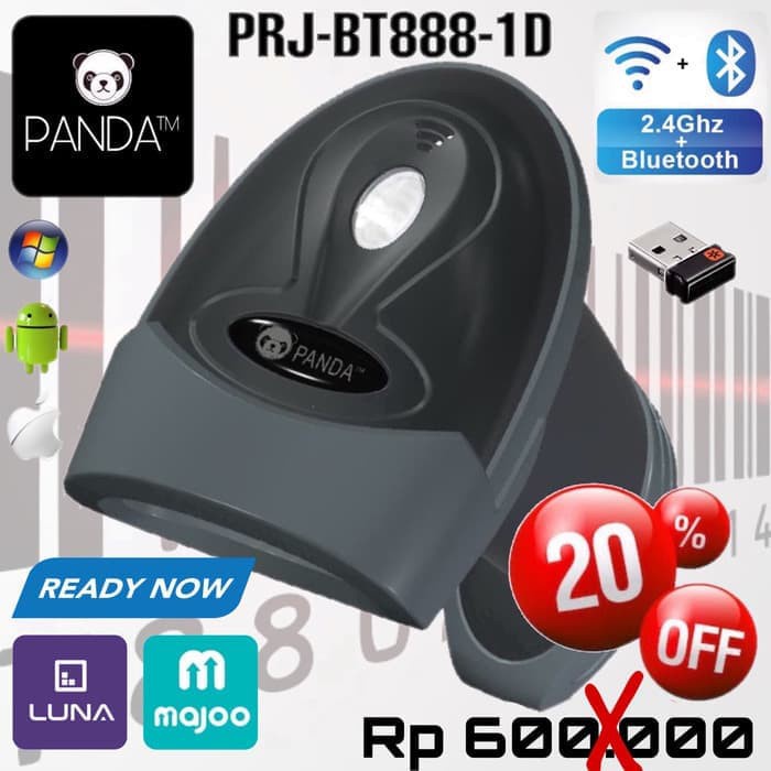 PANDA PRJ-BT888-1D WIRELESS LASER BARCODE SCANNER (BLUETOOTH+2.4G)  GARANSI 1 TAHUN