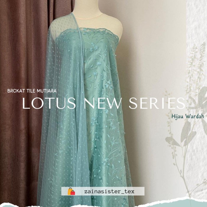 Bahan Kain Brokat Brukat Tile Mutiara Lotus Warna Hijau Wardah