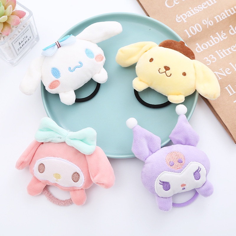 IKAT RAMBUT SANRIO BULU  POMPOM KEPALA CINNAMOROLL KUROMI MELODY/ KUCIRAN RAMBUT SANRIO SCRUNCHIE SANRIO LUCU