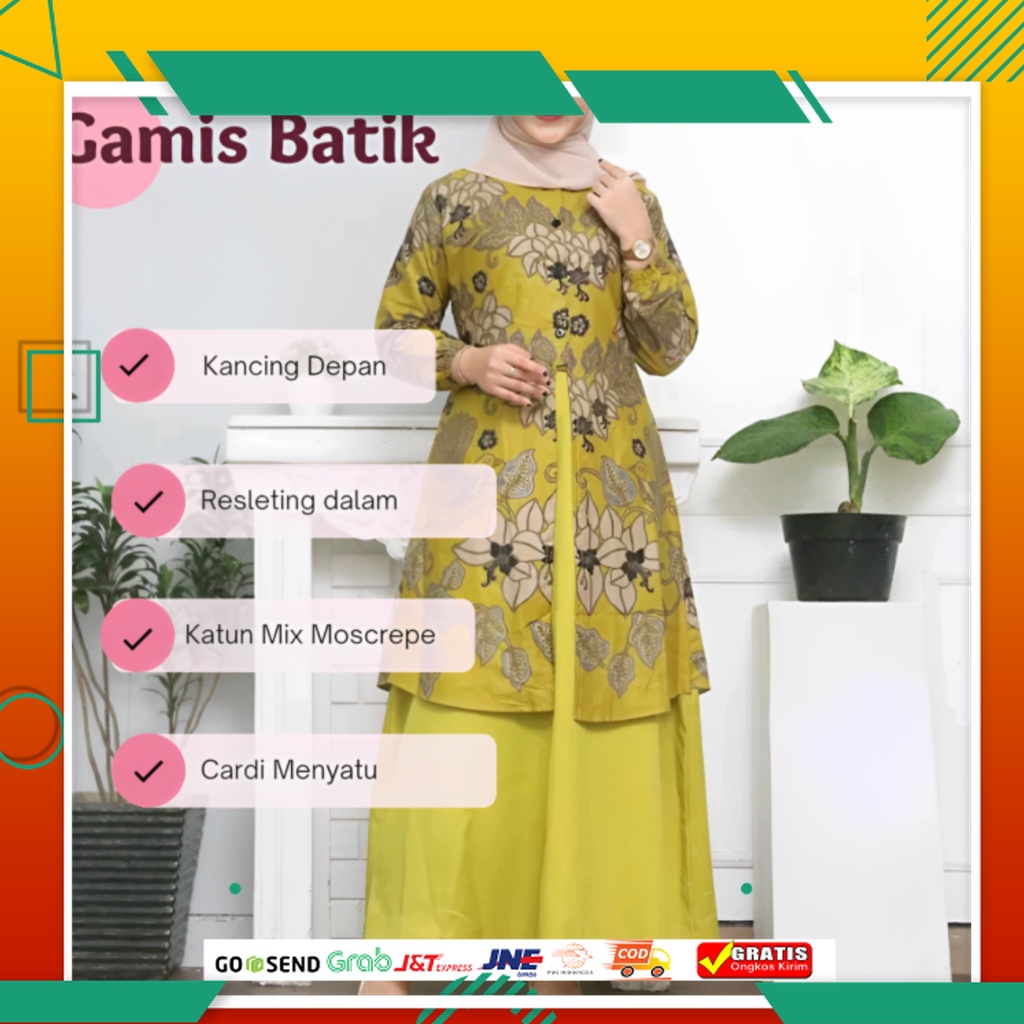 BATIK VIRAL MURAH BEST SELLER /Baju Gamis Dress Batik Wanita Dewasa Modern Muslim Kombinasi Polos Jumbo Kondangan Kerja Outer Cardi Terbaru