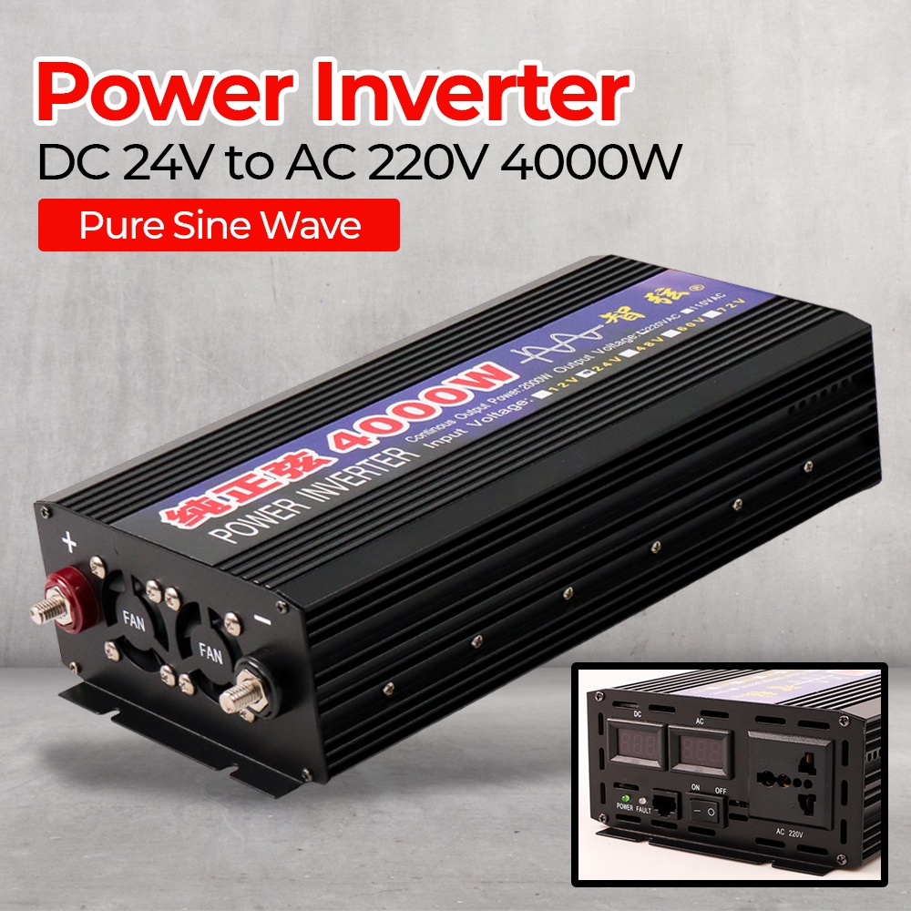 Inverter Mobil Pure Sine Wave Car Power Inverter DC 24V to AC 220V 4000W - SY4000 - Black