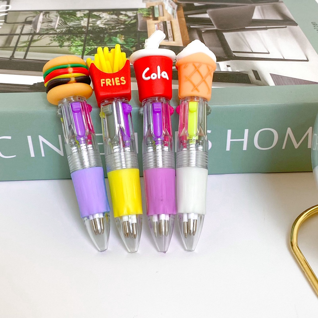 

Pena 4 warna pendek fast food pulpen burger french fries ketang goreng cola bolpen bollpoin alat tulis sekolah kantor lengkap murah kado souvenir