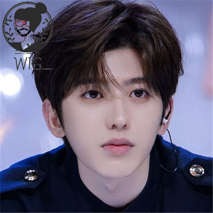 Wig gaya Cai Xukun yang sama untuk rambut pendek pria dengan poni