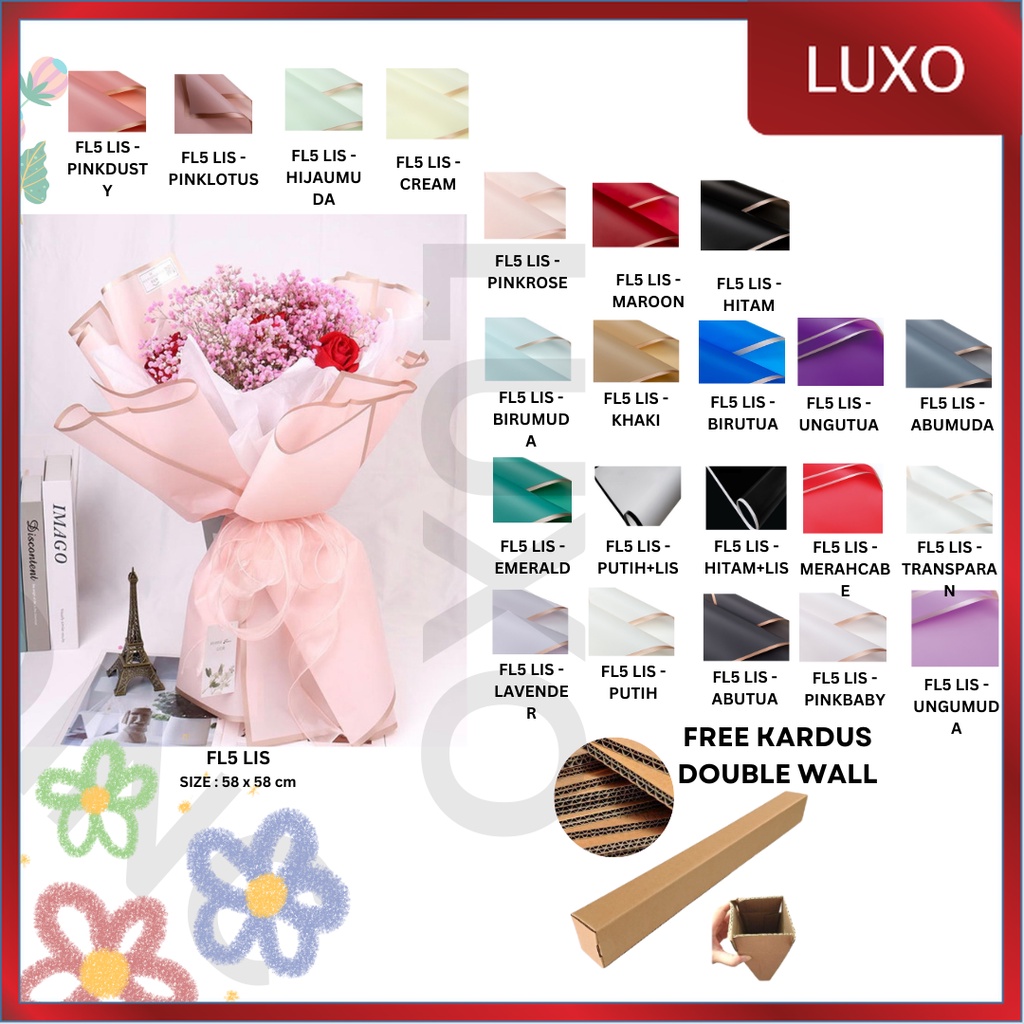 

LUXO - FL5 LIS 5Lembar-Kertas Bunga Buket Transparan List Emas/Kertas Buket Bunga Florist Cellophane