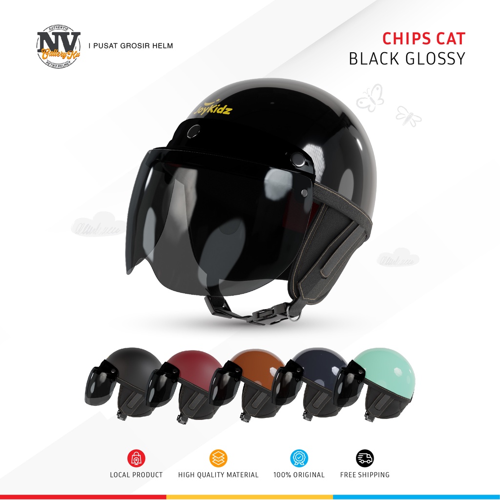 HELM RETRO CHIPS ANAK PREMIUM LUCU 1 2 3 4 5 TAHUN SEPEDA EDUKASI CLASSIC KULIT KACA FLAT TERANG SET