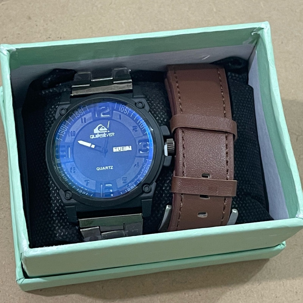 Jam Tangan Quiksilver Set Strap Rantai Tgl Hari Aktif Free Tali Qs 48