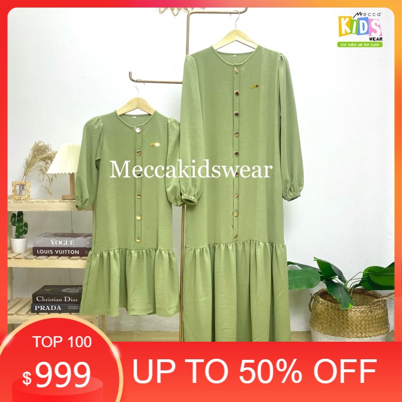 TERLARIS - PRE ORDER KHANZA DRESS GREEN SAGE COUPLE MOM&KIDS BATCH#2 - Alula Kids Wear