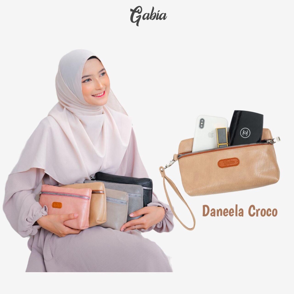 Daneela Croco gabia / pouch anti air / dompet wanita / dompet gabia