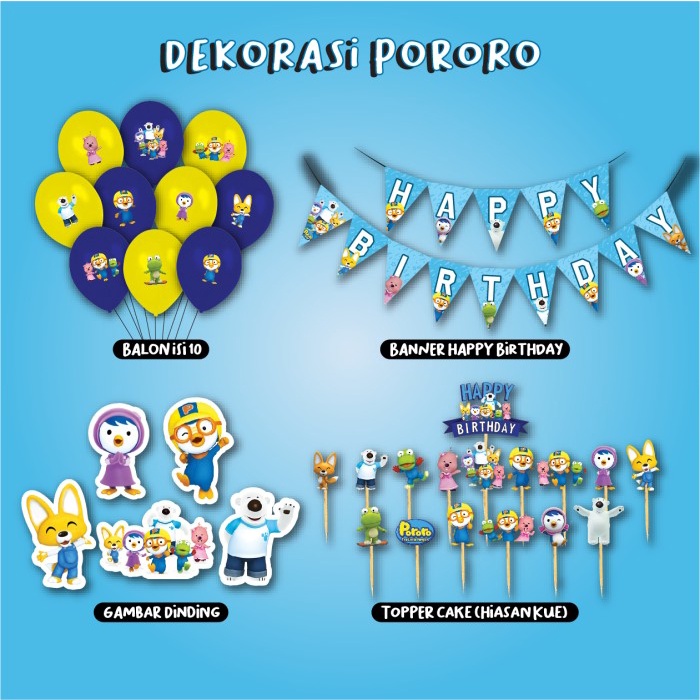 PAKET DEKORASI PORORO HAPPY BIRTHDAY ULTAH ULANG TAHUN HIASAN TULISAN - PAKET DEKORASI