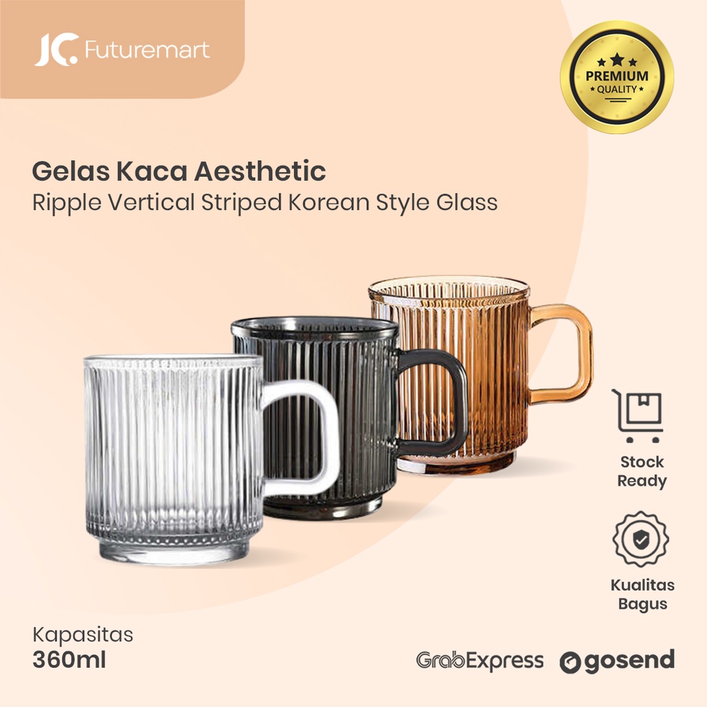 Gelas kaca Mug Kopi susu teh Aesthetic Ripple Glass Korean JC340 340ml