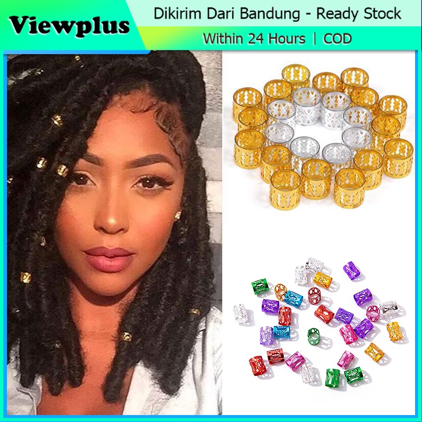 100PCS Cincin Klip Cuff Manik-Manik Kepang Rambut Gimbal Dapat Disesuaikan Gimbal Rambut Hair Braid 