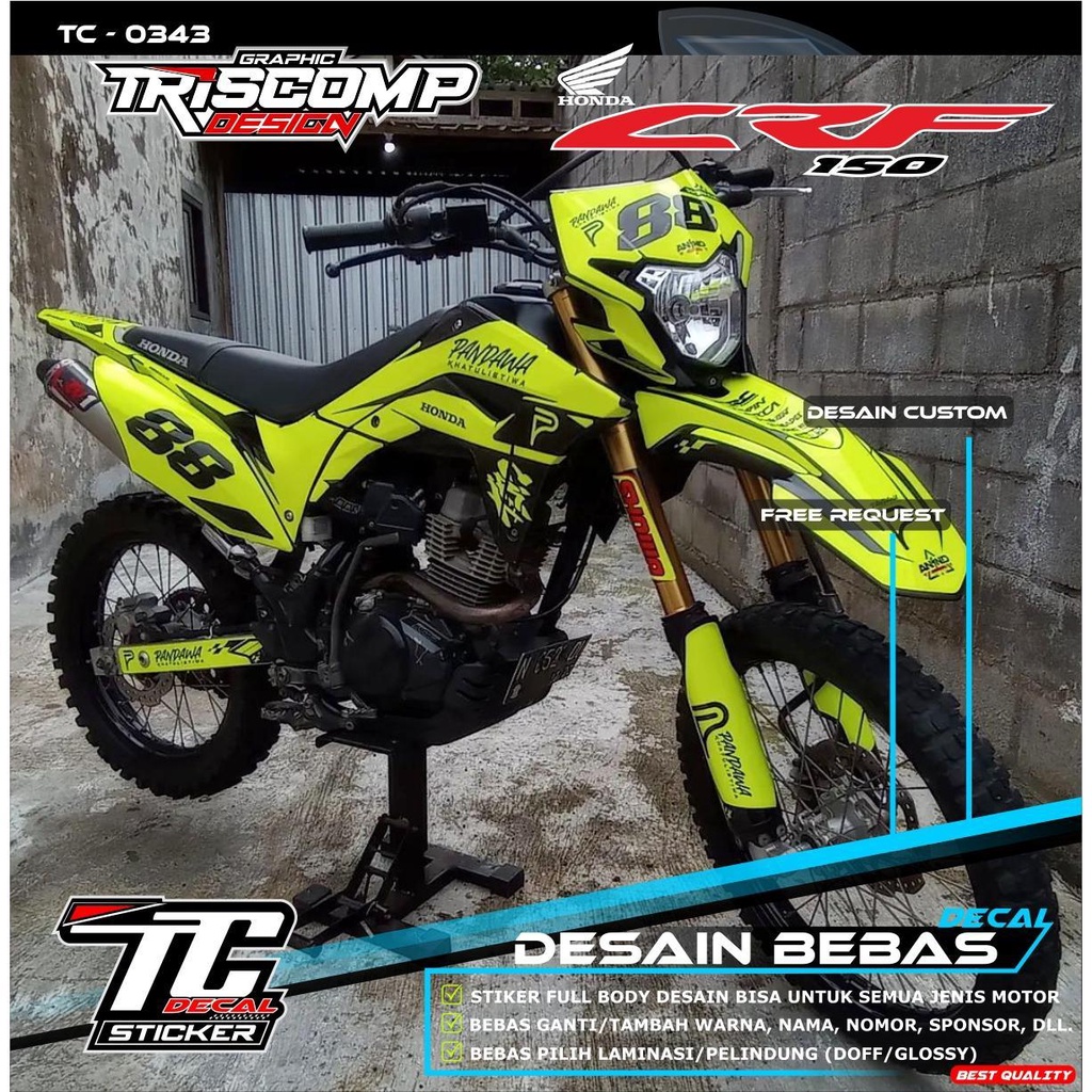 Decal CRF Kuning Stabillo Stiker CRF 150L Sticker Striping Decal Motor CRF Fullbody desain warna Kun