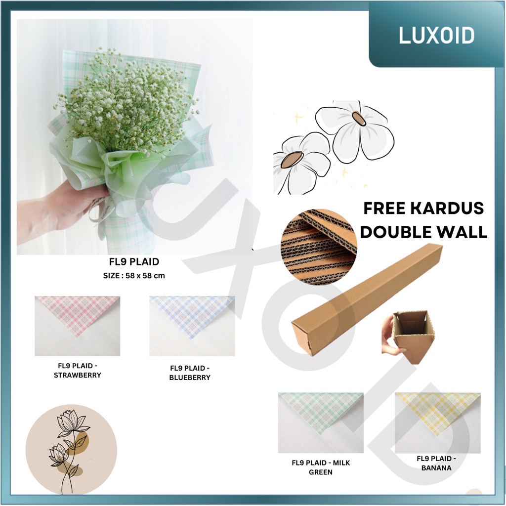 

LUXOID - (5 LEMBAR) - FL9 PLAID Kertas Bunga Buket Motif Kotak Modern Florist Cellophane