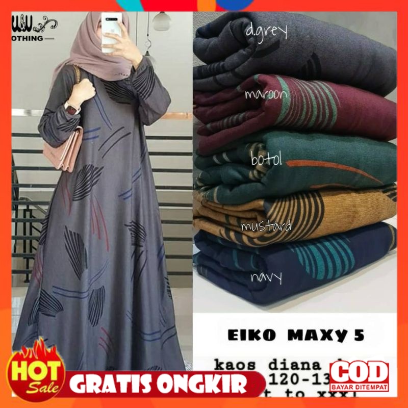KAIN ADEM HALUS TEBAL / EIKO 5 GAMIS JUMBO HARIAN DENIM DIANA MOTIF FIT XL-XXXL LD 120-135 TAROSA 13