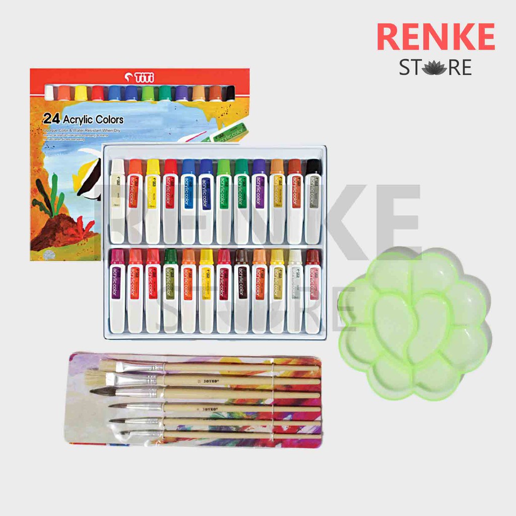 

Paket Gambar Lukis - Cat Acrylic / Akrilik Joyko Titi 24 Kuas Palet Set