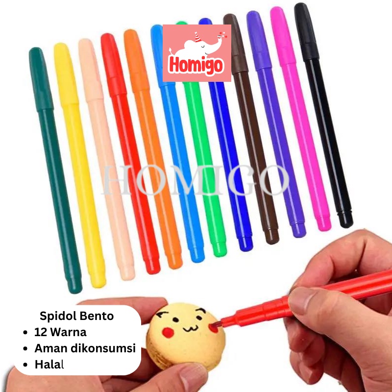 

Homigo Isi 12 Warna Spidol Bento Edible Pen Spidol Dekorasi Kue Edible Food Pen Edible Marker Dekorasi Bento Kue Baking Decoration Pen Bento Hias Bento