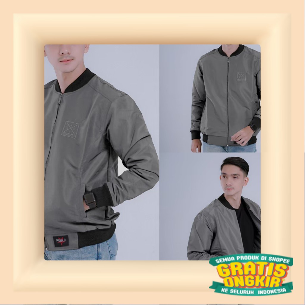 ARS JAKET PRIA BOMBER SIMPLE TASLAN WATERPROOF ORIGINAL REBEL ID/ Black tosca 2 3 warna