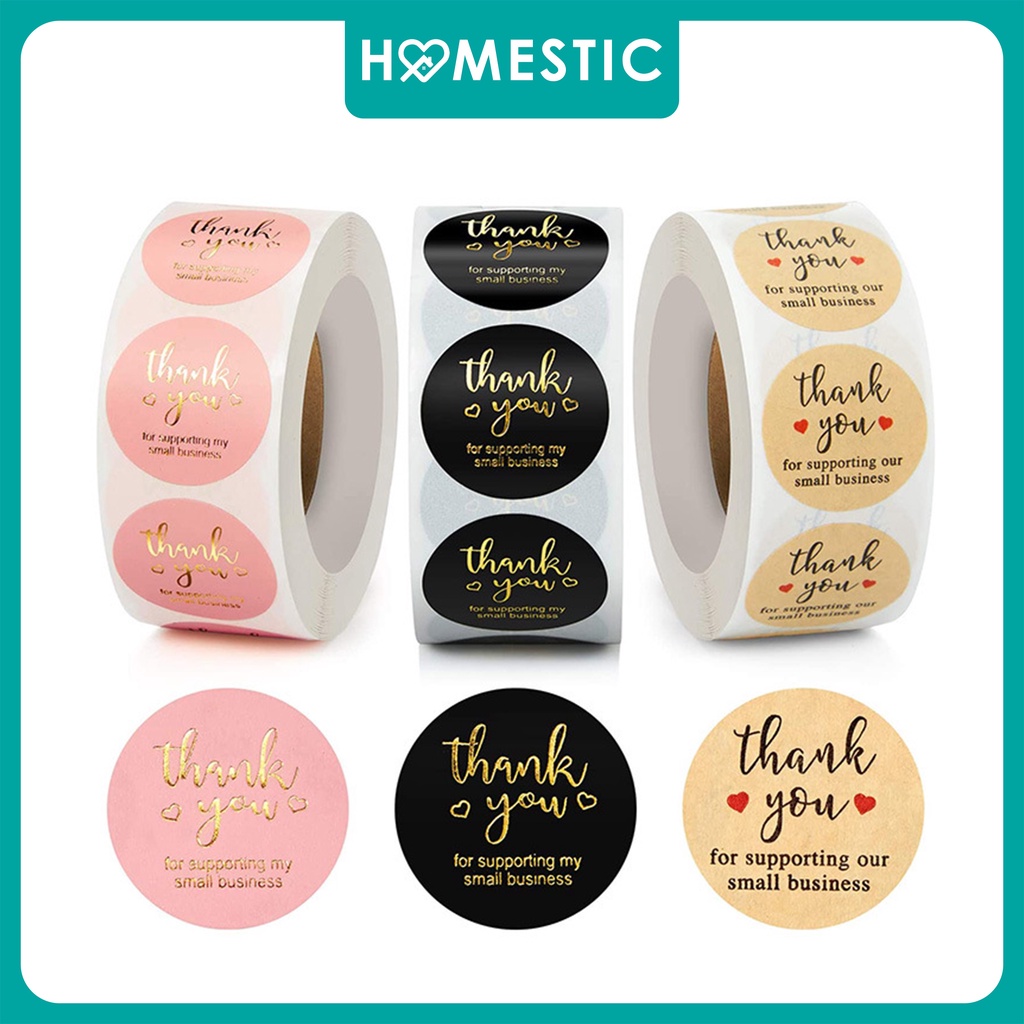 

Stiker Ucapan Terima Kasih 500 pcsSticker Thank You Warna Self Adhesive Seal Label Roll Sticker ukuran 25mm Beragam Motif