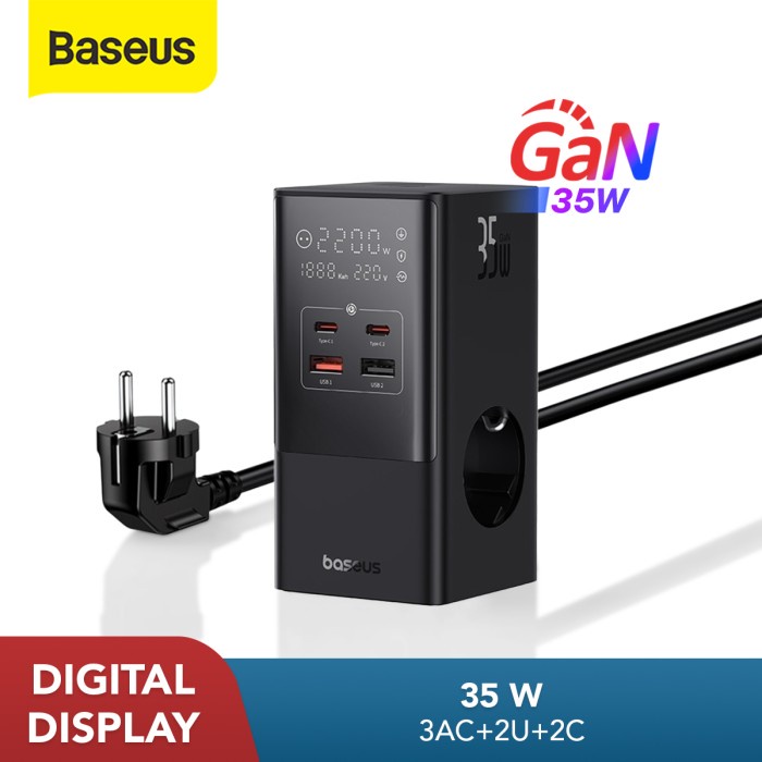 BASEUS POWERCOMBO 35W PORTABLE POWER STATION DESKTOP CHARGER ADAPTOR - Hitam