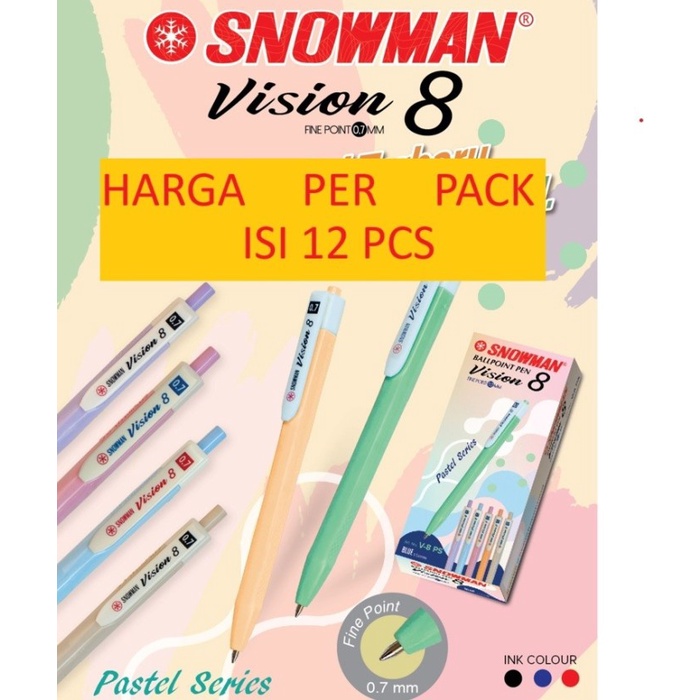 

BOLPEN PEN SNOWMAN V8 PASTEL 0.7mm / PULPEN PASTEL VISION 8 SEMI GEL