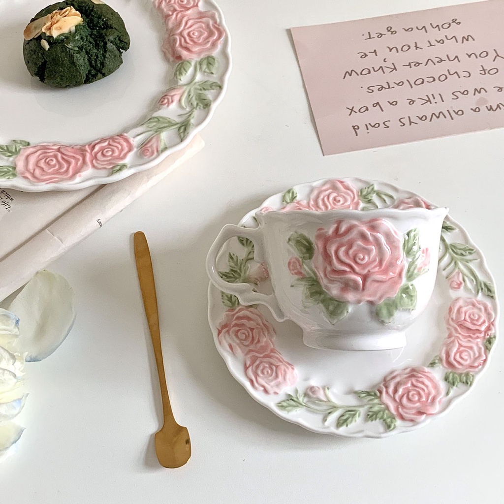 

COD ROSE PINK Teacup and saucer --- ROSE Salad Plate // cangkir impor, gelas teh impor, gelas cantik, piring cantik