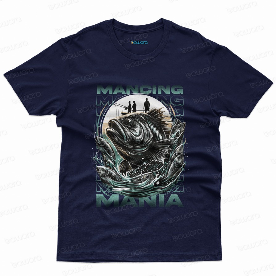 Kaos Distro Premium Mancing Mania Desain 3D Pria Wanita Hitam Putih bahan baju cotton combed wawoye
