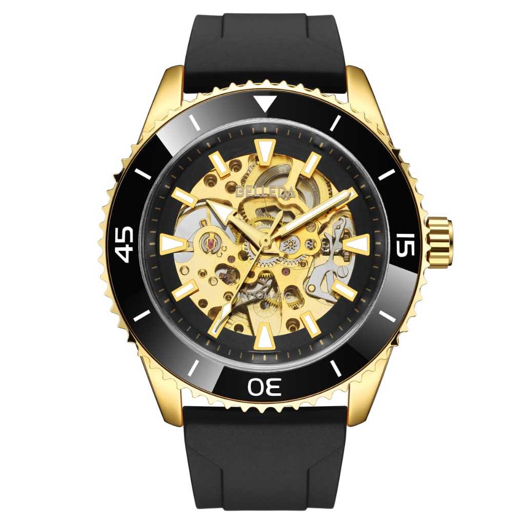 Automatic Jam Tangan Pria Belleda 9541 Strap Rubber Analog Watches Waterproof 3 Atm