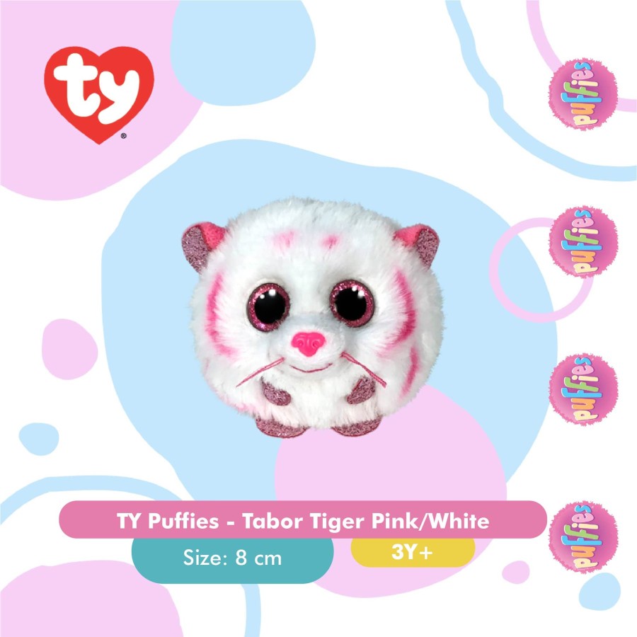 TY Puffies Tabor Tiger Pink/White - Boneka Harimau Putih