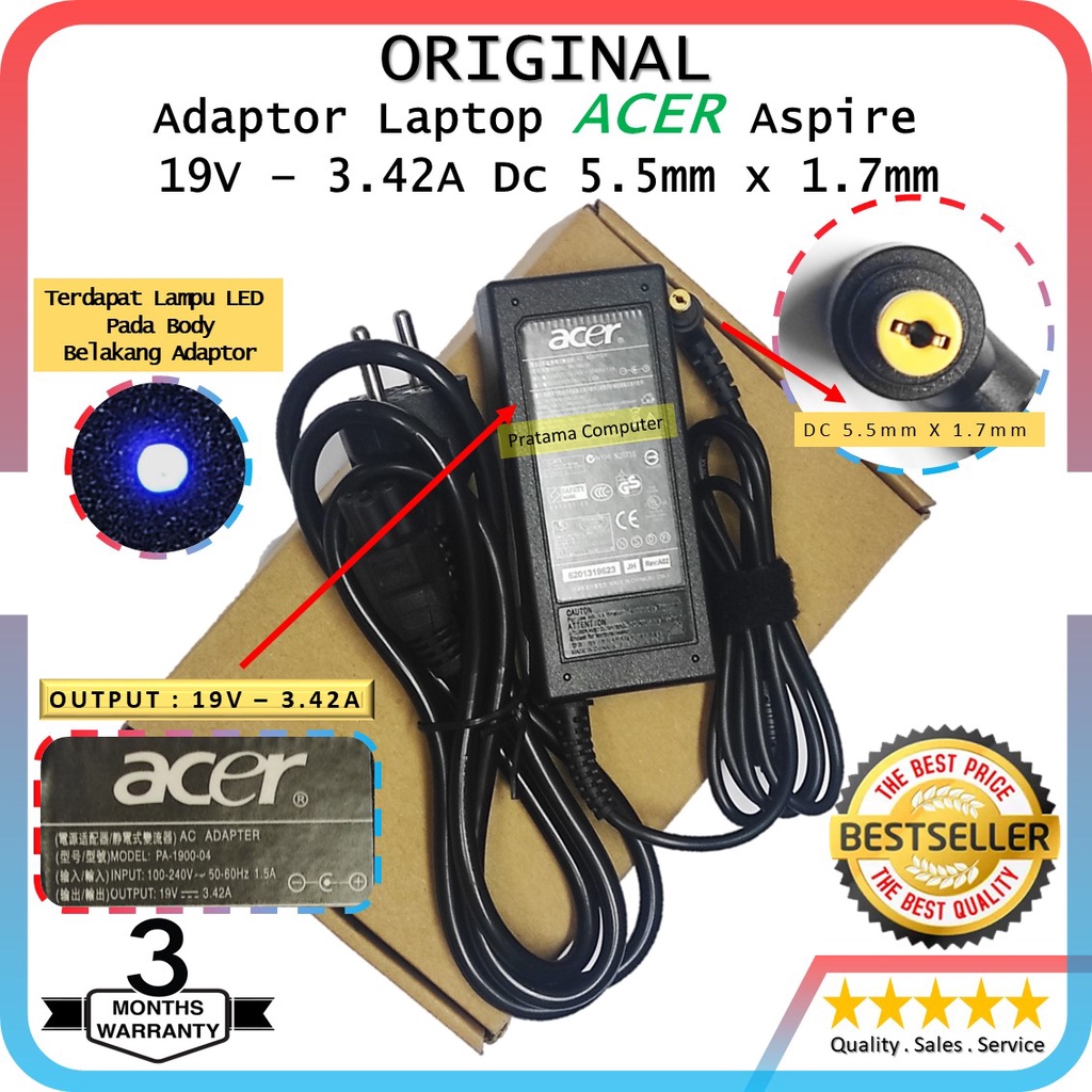 Adaptor Charger Acer Aspire3 A314-21 A314-31 A314-32 A314-33 19v 3.42A