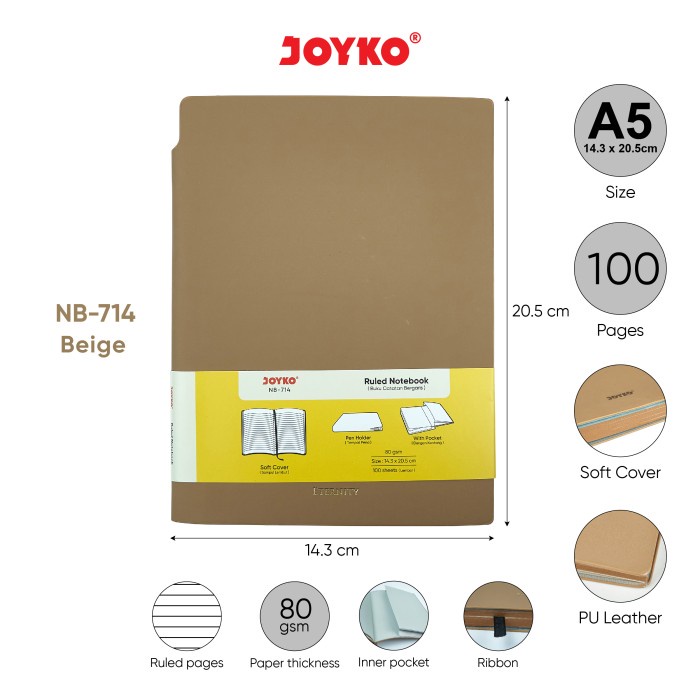 

Buku Tulis Catatan Bergaris Ruled Notebook Joyko NB-714 - Beige